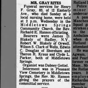 Obituary for Henry F GRAY